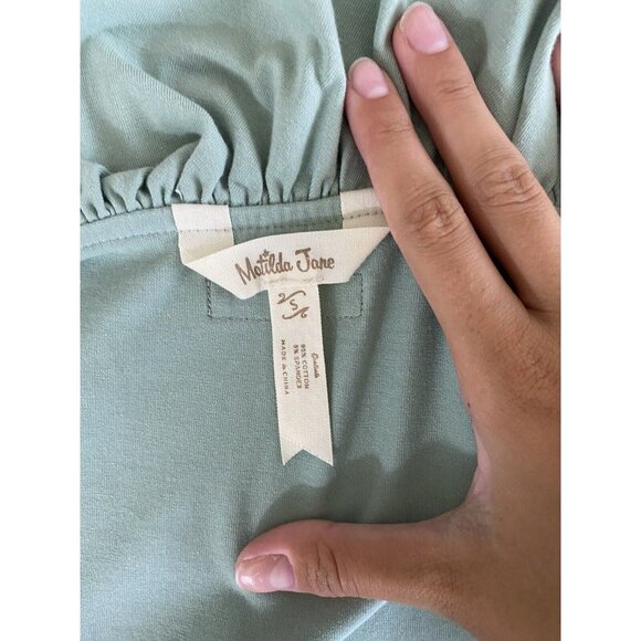 Matilda Jane Light as Air Wrap Dress Green Ruffle Trim Short Sleeve Size Small - Picture 7 of 7